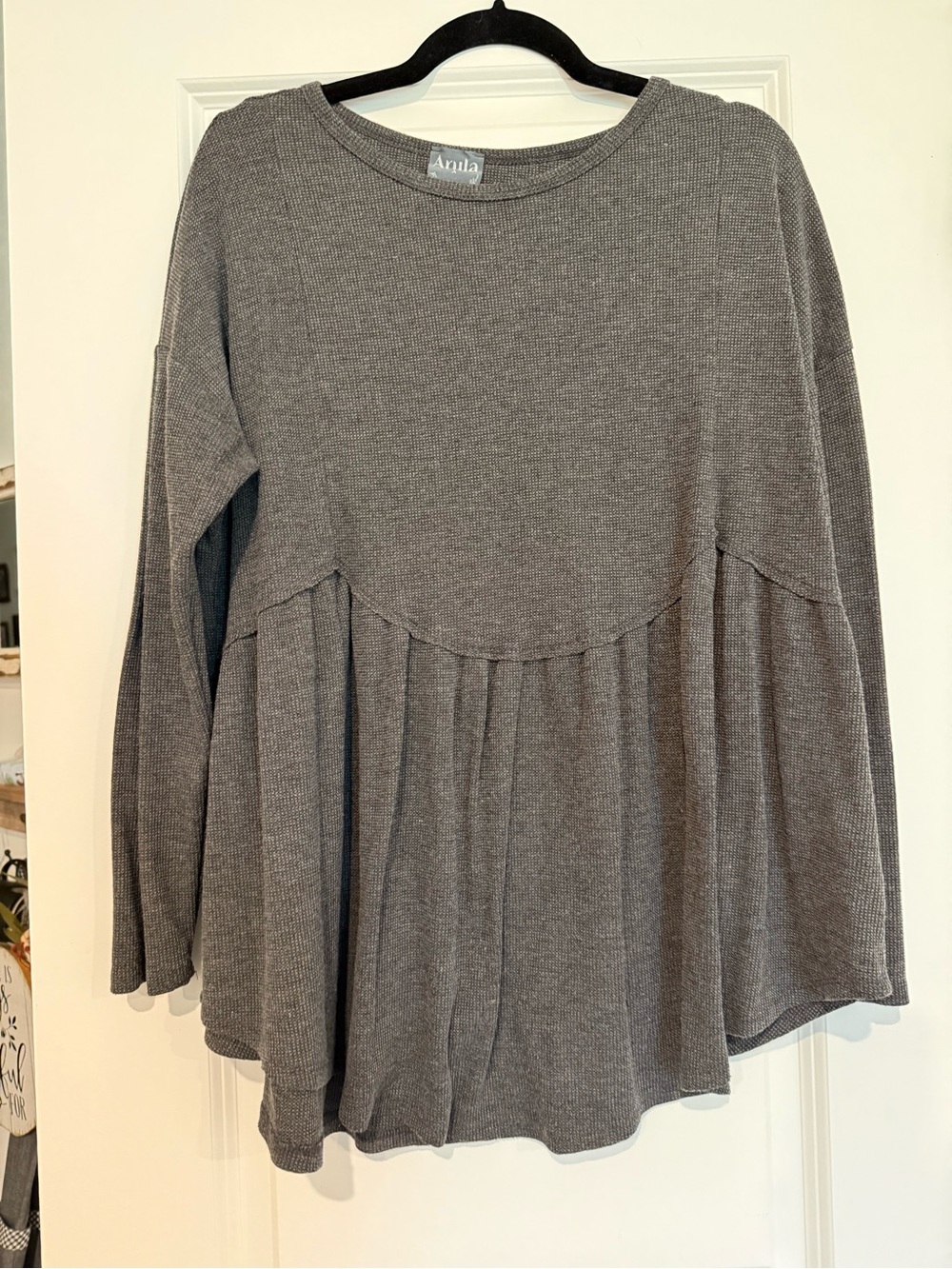ARULA Gray Ribbed Long Sleeve Peplum Pullover